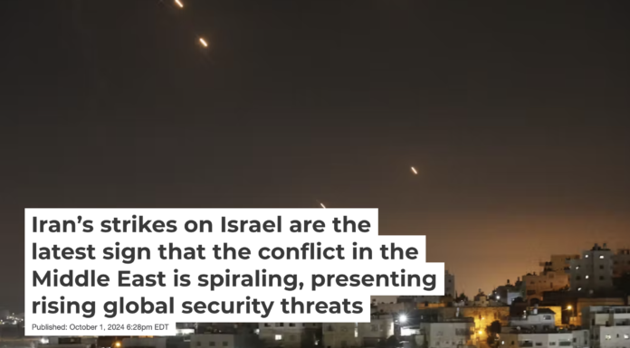 Many rockets fired from Iran are seen over Jerusalem from Hebron, the West Bank, on Oct. 1, 2024. Wisam Hashlamoun/Anadolu via Getty Images